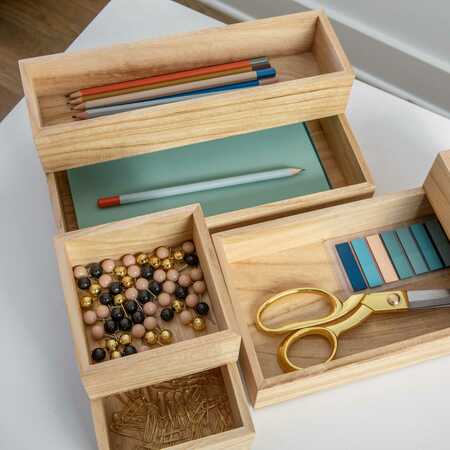 Martha Stewart Enzo 6 Piece Wooden Desk Drawer Organizer Set in Light Natural LY-68986-6-NAT-MS